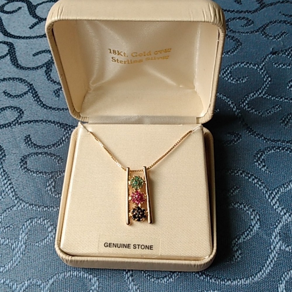 3 stone 18kt gold/silver ladder necklace